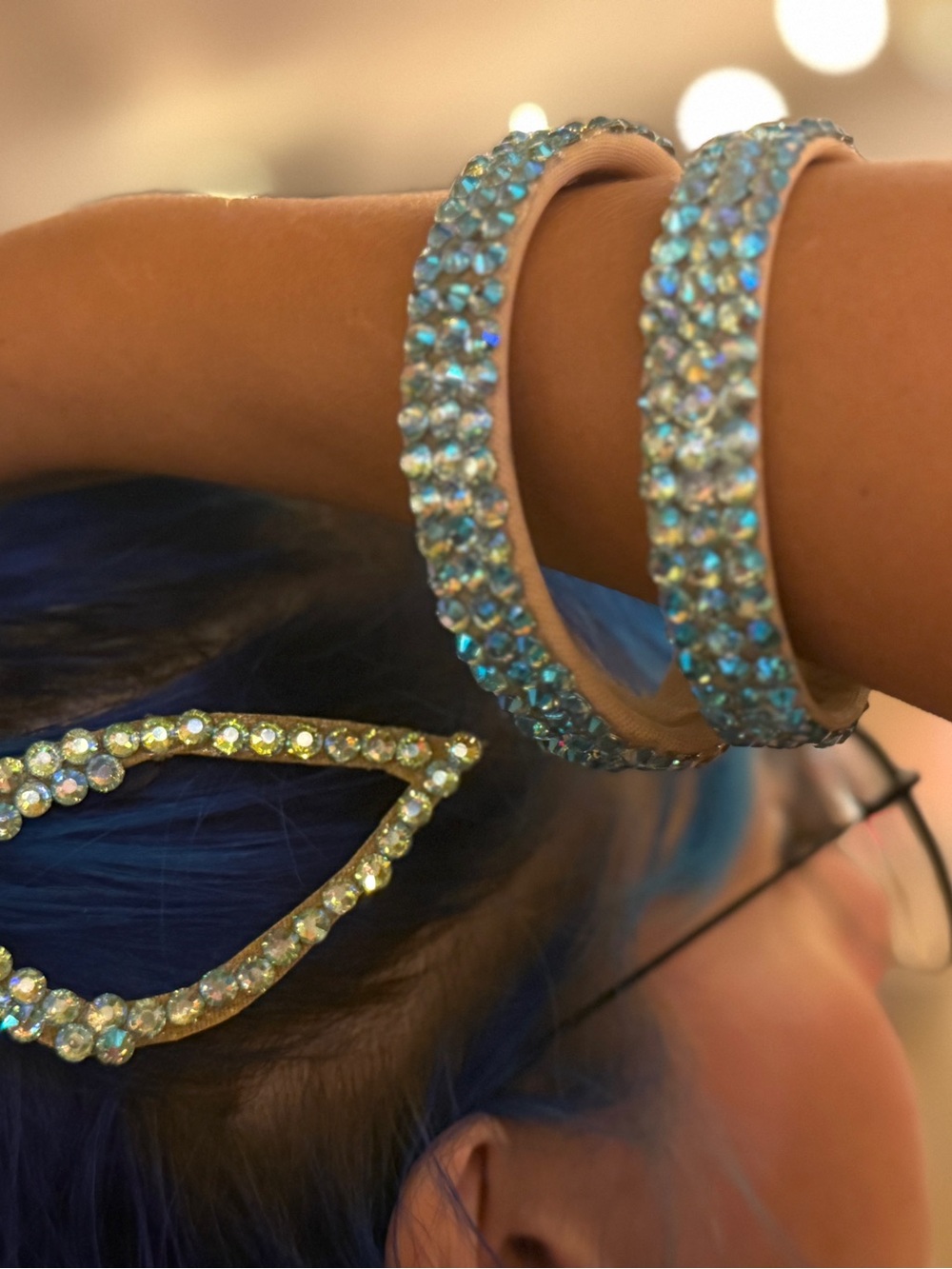 Sparkling Aquamarine AB Crystal Bracelets and Matching Hair Piece.